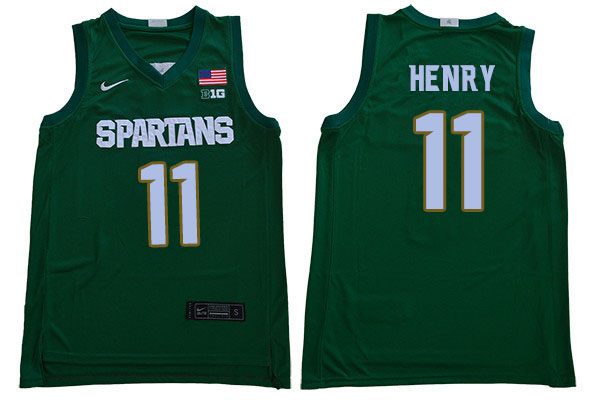 Men Michigan State Spartans #11 Aaron Henry NCAA Nike Authentic Green 2020 College Stitched Basketball Jersey NR41A87CU